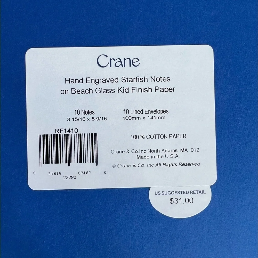 NEW Crane Engraved Starfish Notecards with Envelopes, Box of 10